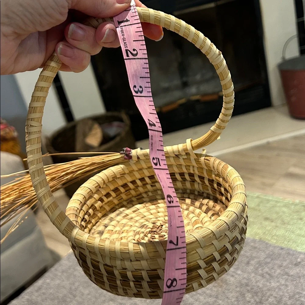 Handwoven Sweetgrass Accent Basket Lowcountry Style Rustic  Boho Farmhouse Porch